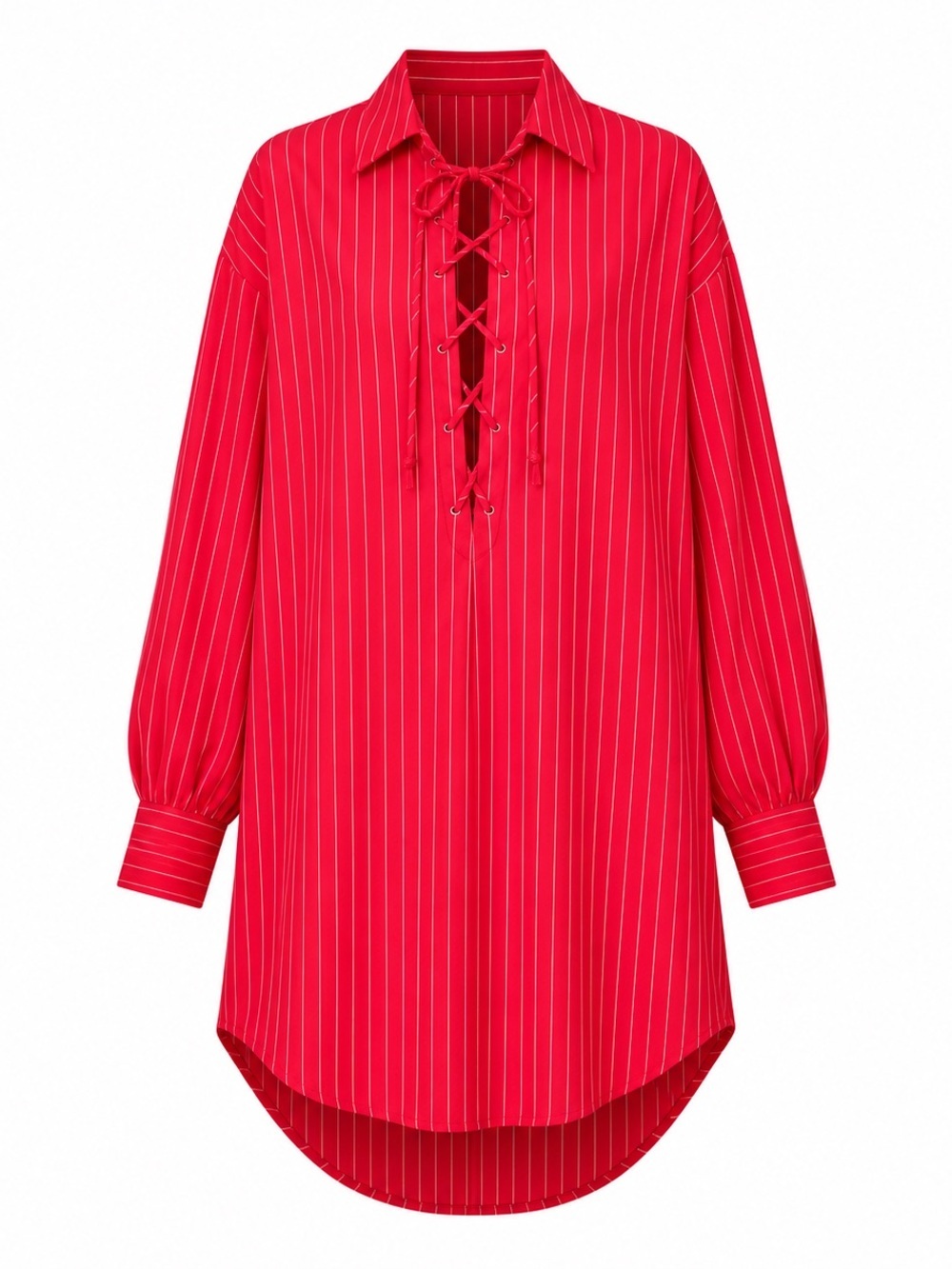 SOLID & STRIPE Red Pinstripe Lace-Up Oversized Shirt Dress Size XS (NORDSTROM) - Picture 3 of 4